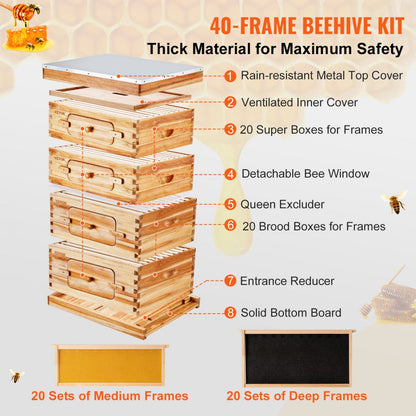 Outdoor 40 Frame Observation Langstroth Hive Starter Kit